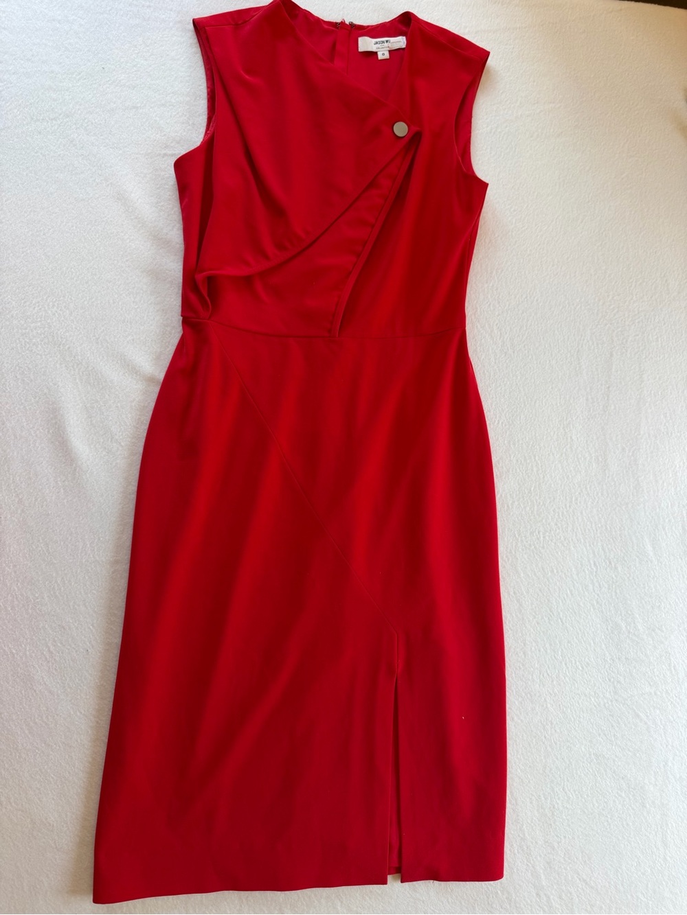 Jason Wu Red Sleeveless Midi Sheath Dress with Front Drape